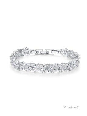 18K White Gold Plated Tennis Bracelet, Cubic Zirconia Wedding Bracelet for